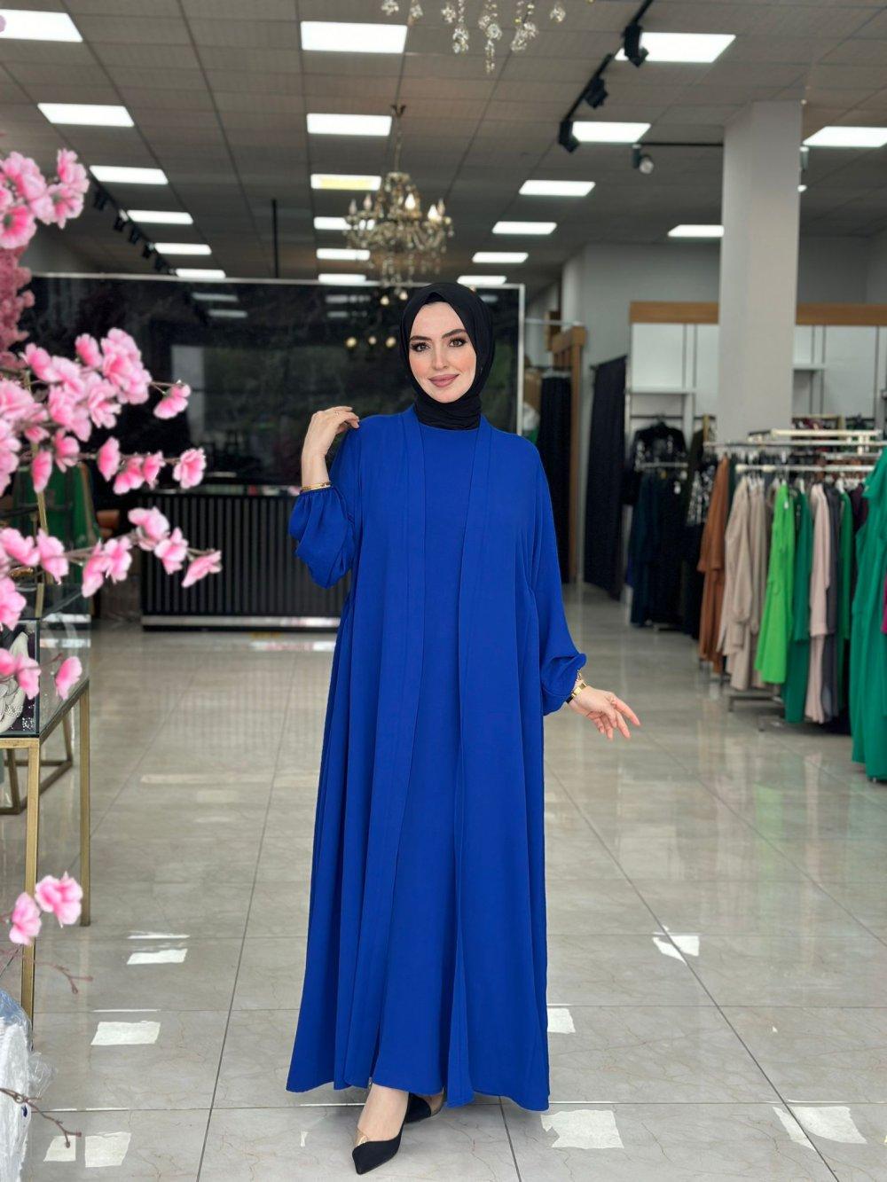 Hülya Abaya Takım Saks Mavisi